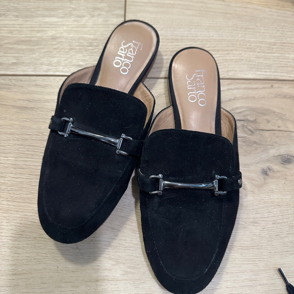 Franco Sarto Black Suede Mules
